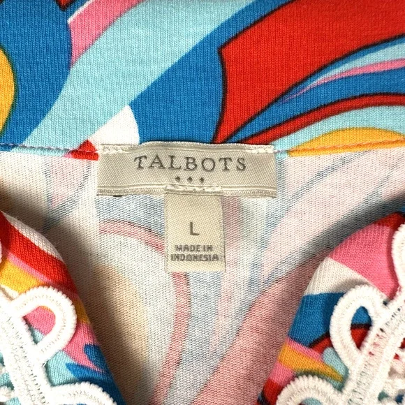 TALBOTS | Women's Large Tunic Top Multicolor Lace Preppy 3/4 Sleeve Boho Beach - Picture 4 of 8